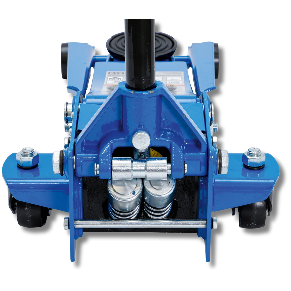 Bild des Hydraulik-Mechanismusses eines flachen 2,5-Tonnen-Rangier-Wagenhebers, fotografiert von hinten
