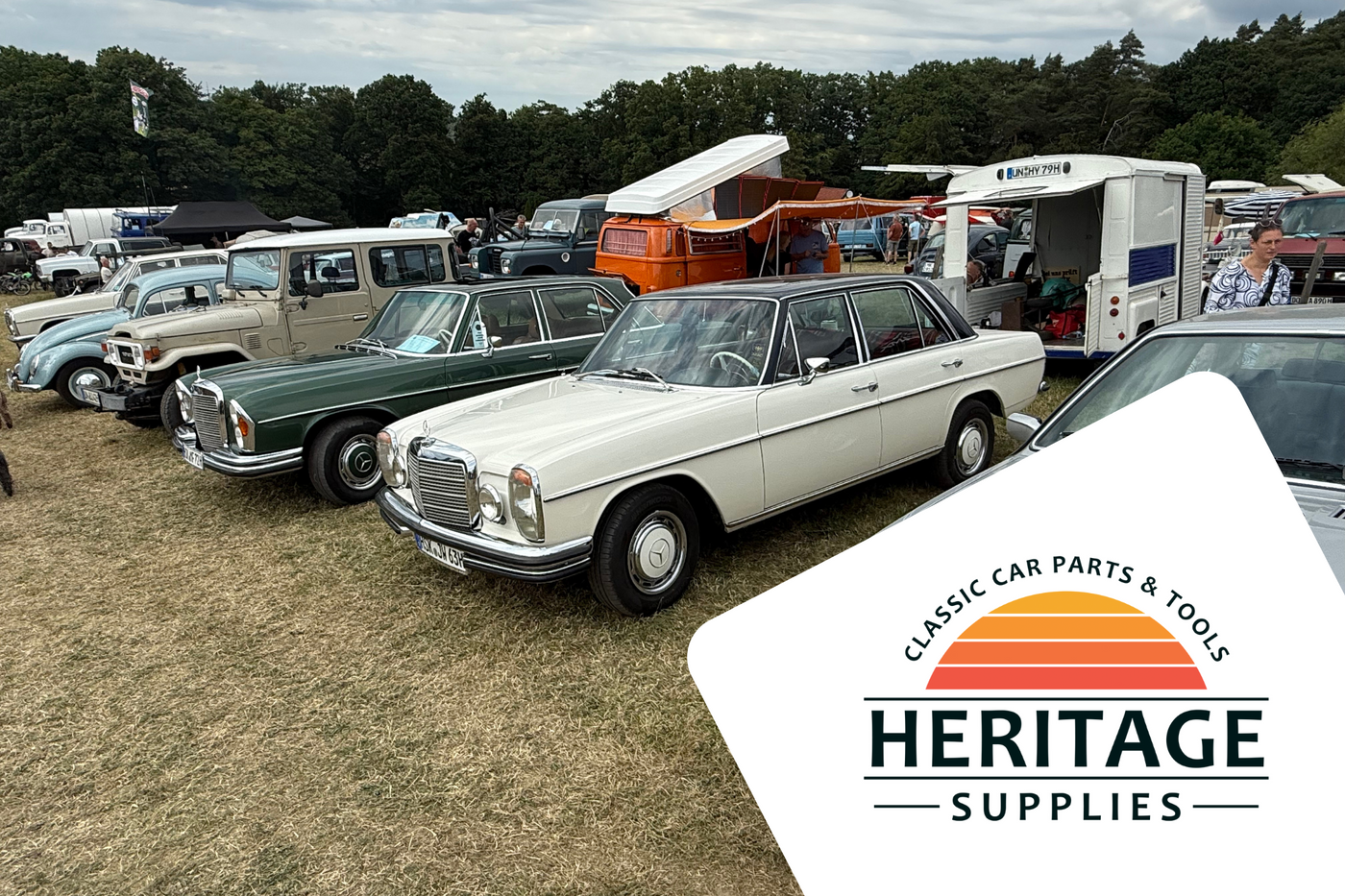 Bild zweier Mercedes auf einem Oldtimertreffen