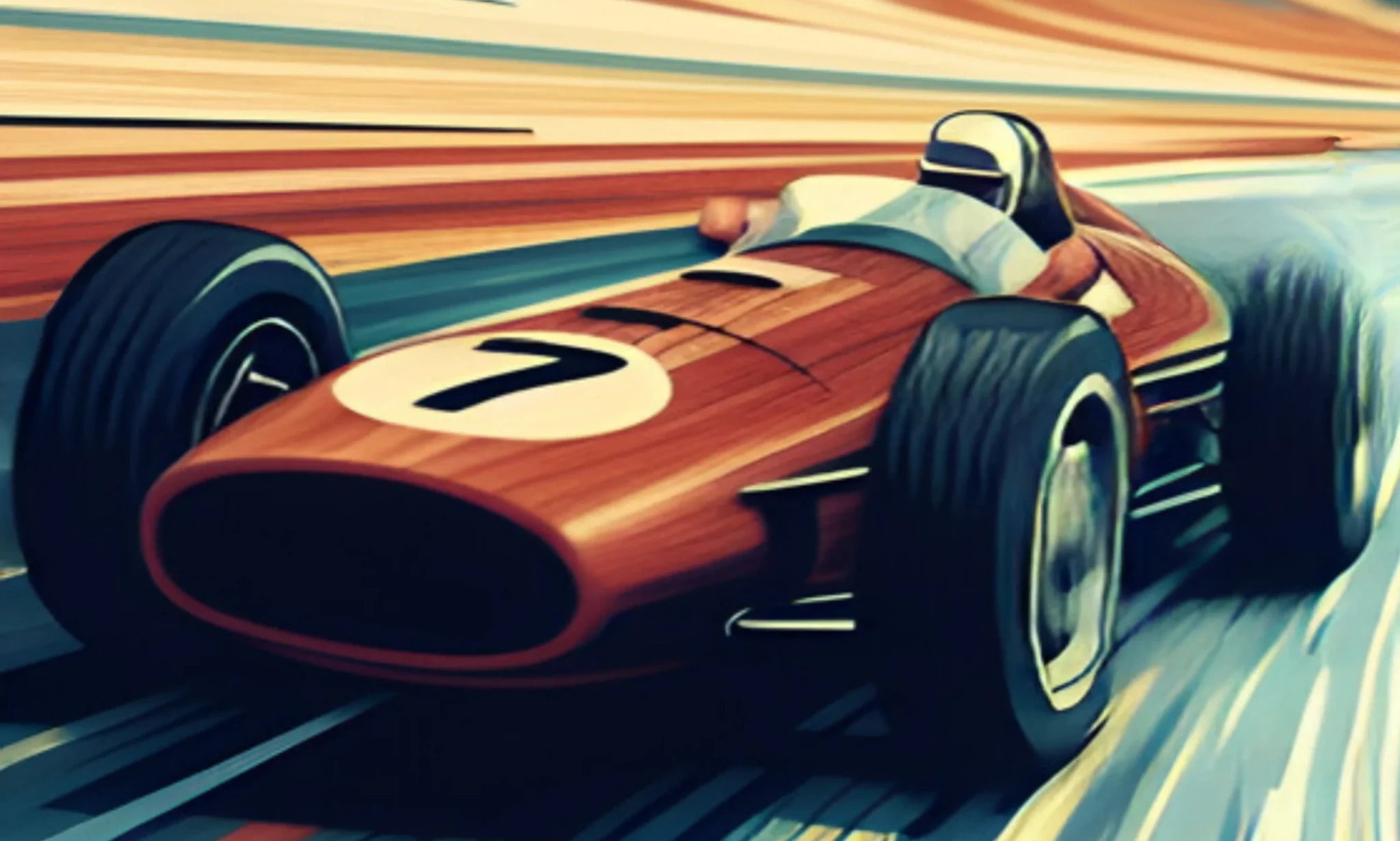 Zeichnung eines Rennwagens im Stil der späten 50er Jahre