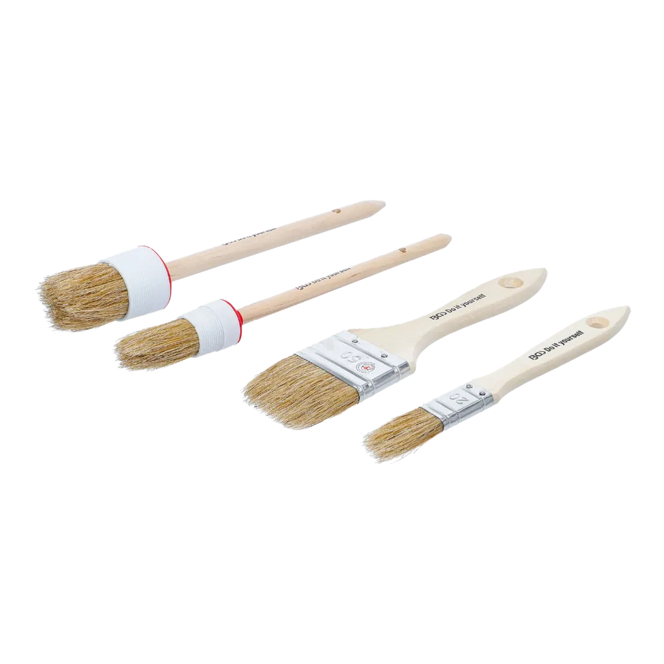 BGS Technic Flach- / Ring-Pinsel-Satz | 4-tlg. – Perfekt für Reinigung, Lack & Chemie