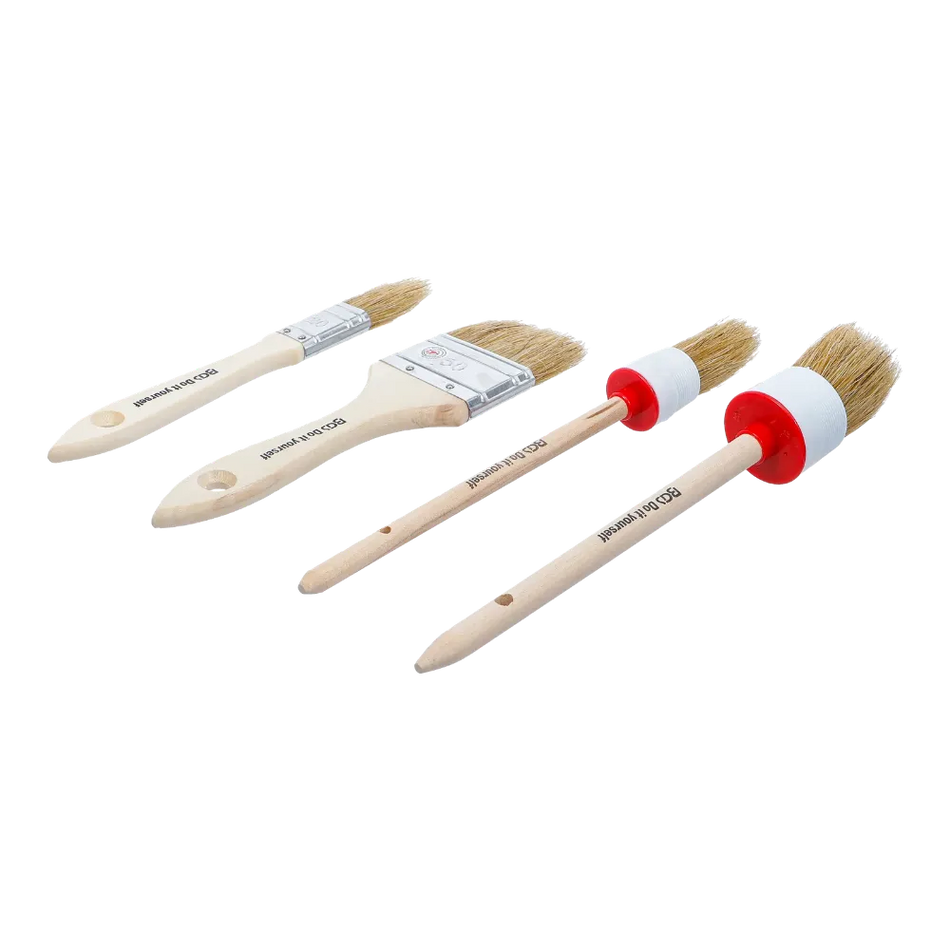 BGS Technic Flach- / Ring-Pinsel-Satz | 4-tlg. – Perfekt für Reinigung, Lack & Chemie