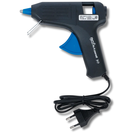 Bild einer Heißklebepistole, von der Seite fotografiert