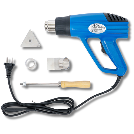 Bild eines Heißluftföns mit zugehörigem Werkzeug, fotografiert von vorne