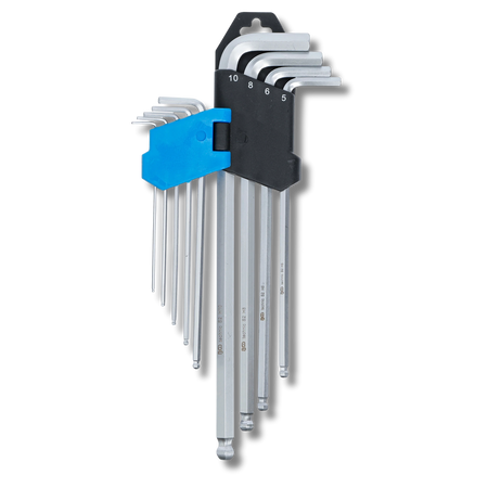 Bild eines aufgeklappten Inbus-Schlüsselsatzes, fotografiert von vorne