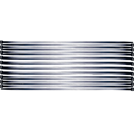 Bild eines 10-teiligen Sets von schwarzen Kabelbindern der Größe 7,6 x 500 mm, von oben fotografiert