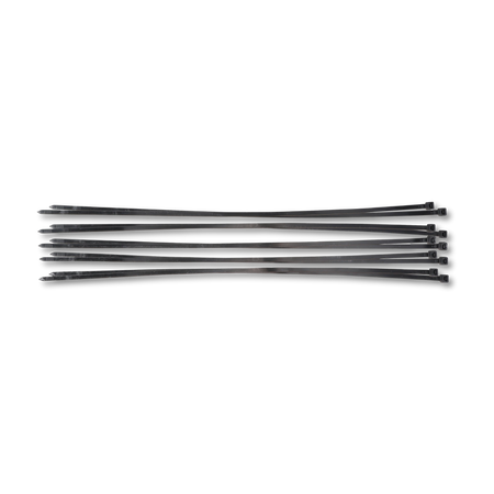 Bild eines 10-teiligen Sets von schwarzen Kabelbindern der Größe 8,0 x 700 mm, von oben fotografiert