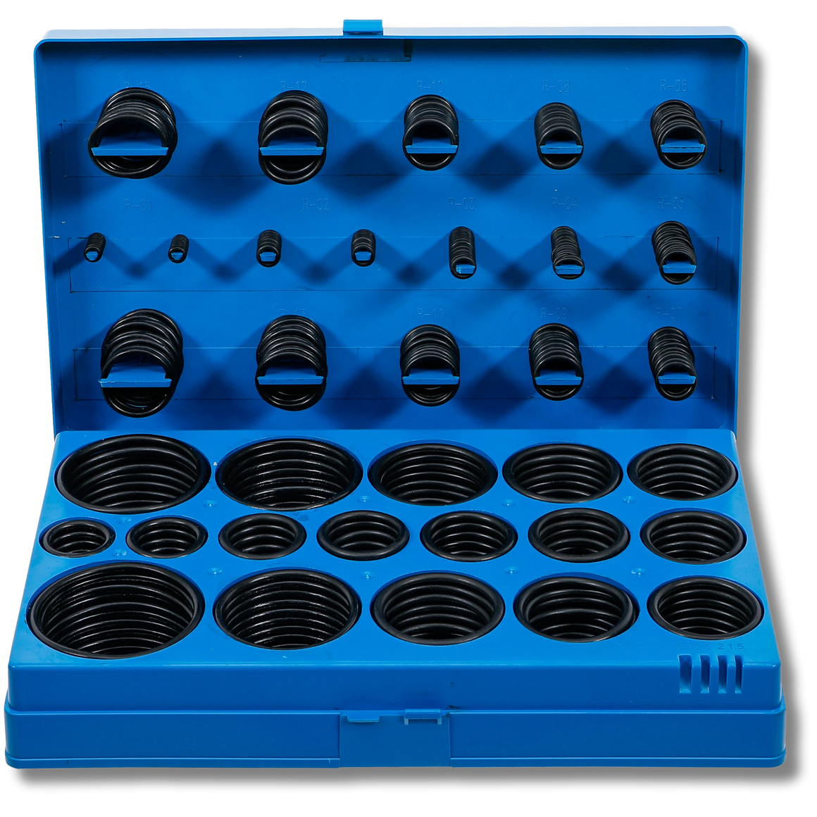 Bild einer Sortiments-Kiste mit metrischen O-Ringen, fotografiert von vorne