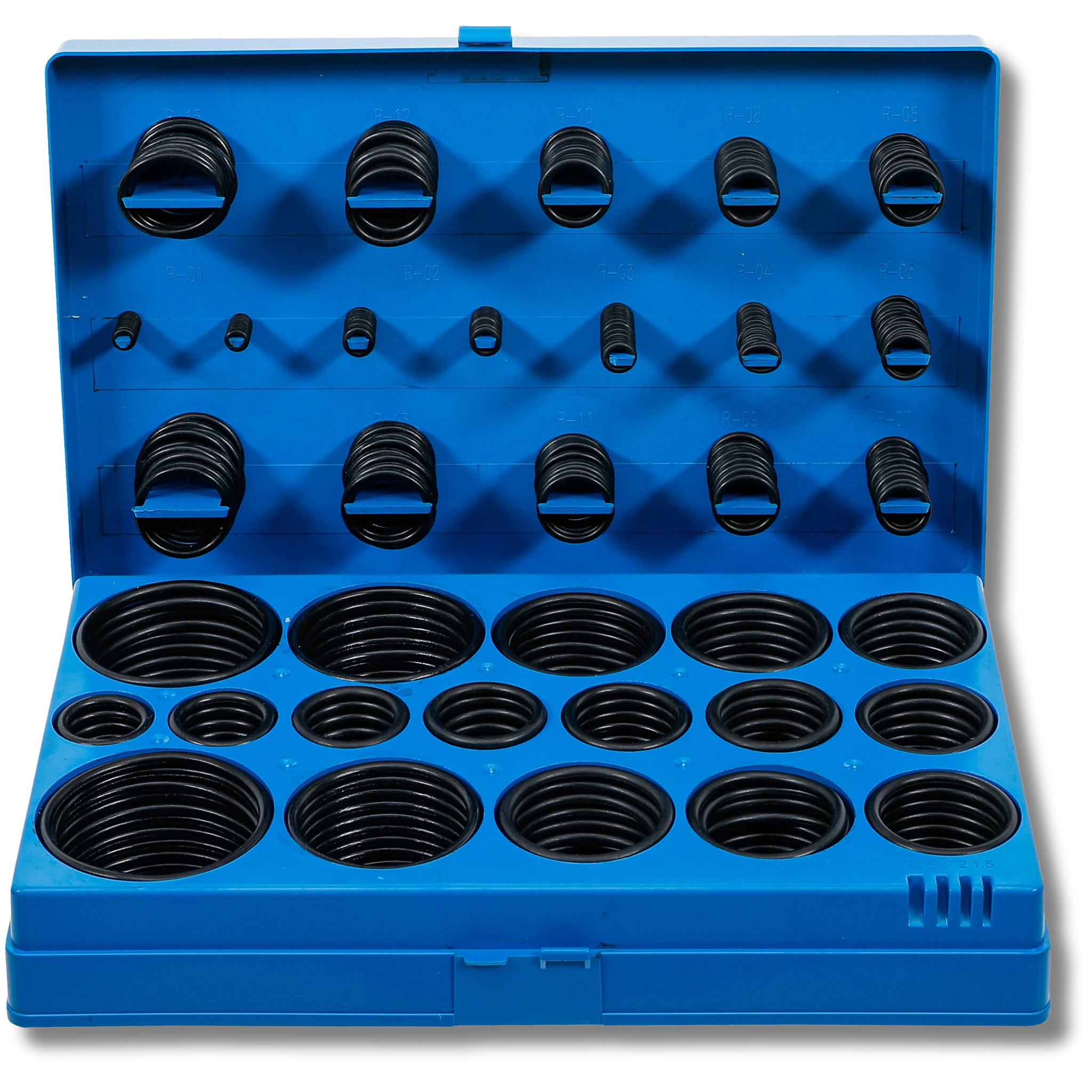 Bild einer Sortiments-Kiste mit metrischen O-Ringen, fotografiert von vorne