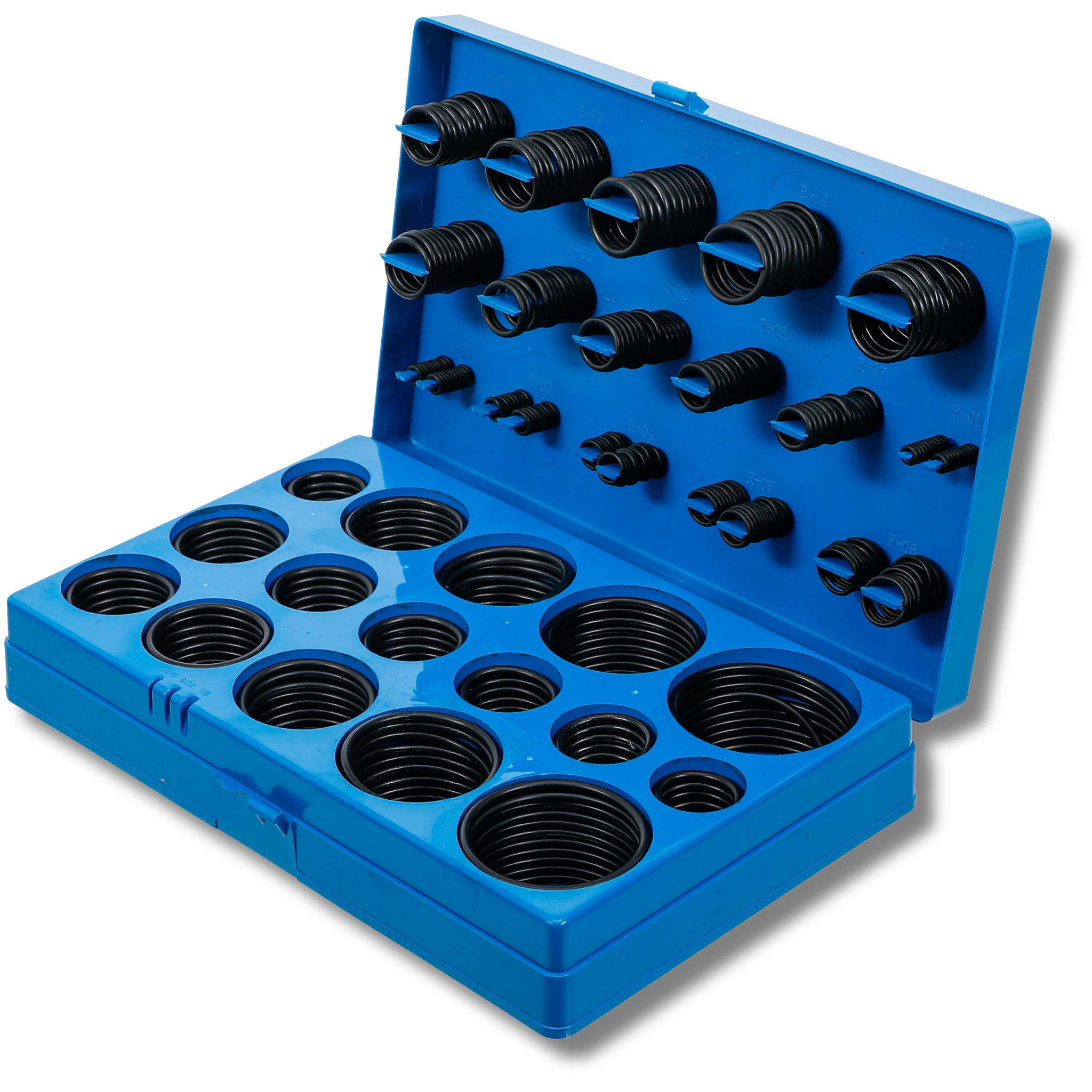 Bild einer Sortiments-Kiste mit zölligen O-Ringen, fotografiert von schräg vorne