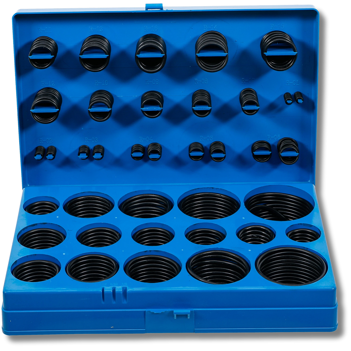  Bild einer Sortiments-Kiste mit zölligen O-Ringen, fotografiert von vorne