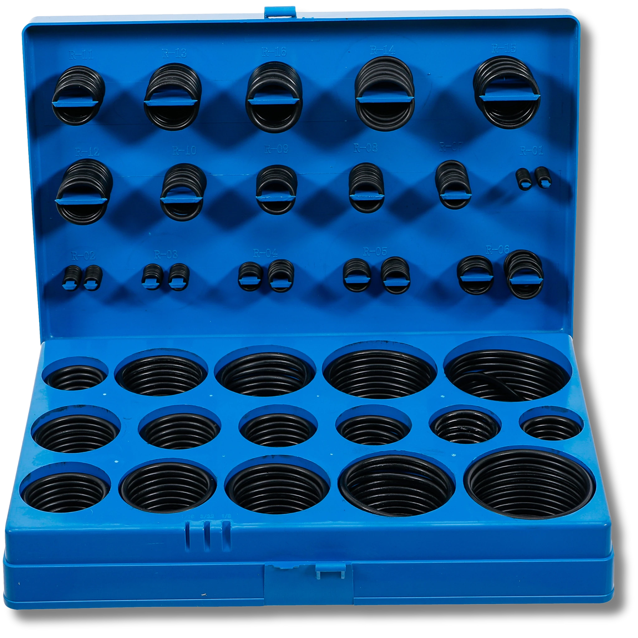  Bild einer Sortiments-Kiste mit zölligen O-Ringen, fotografiert von vorne