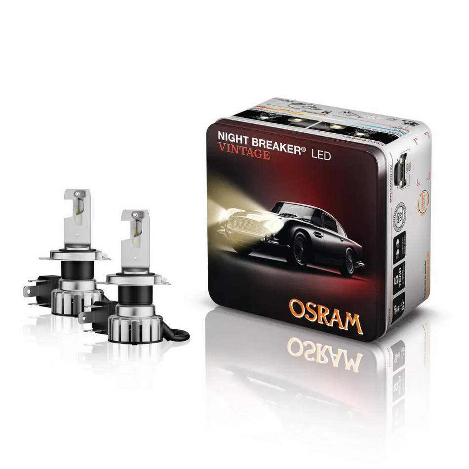 OSRAM NIGHT BREAKER LED VINTAGE H4 Oldtimer-LED (12V, 3000K, 2er-Set) inkl. R2-Adapter & Zulassung
