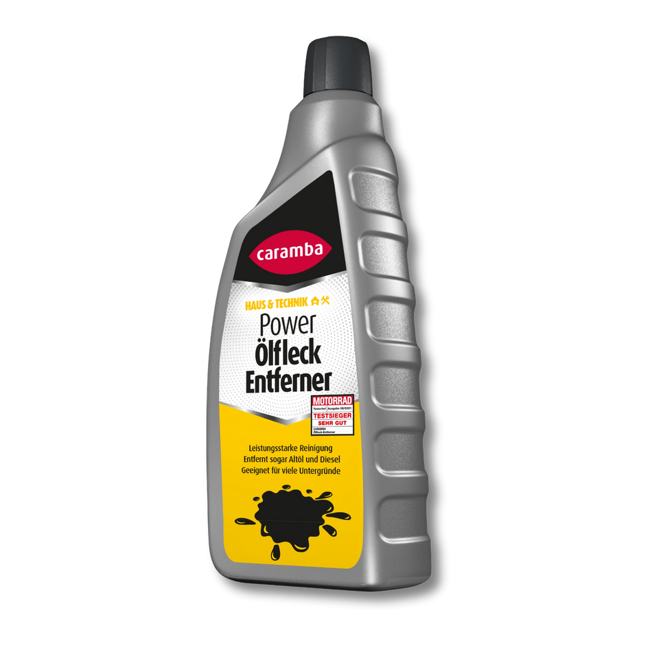 Bild der Frontalansicht einer Flasche Caramba Ölfleckentferner.