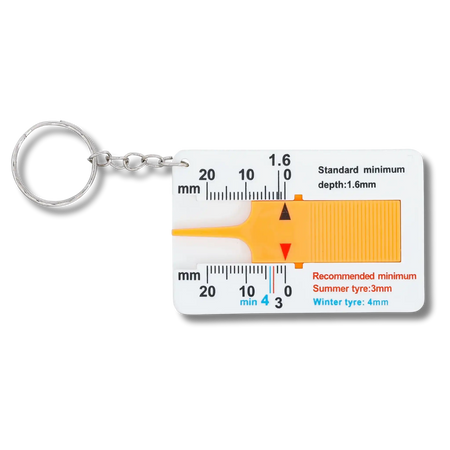 Bild eines weiß-gelben Profiltiefenmessers von oben fotografiert