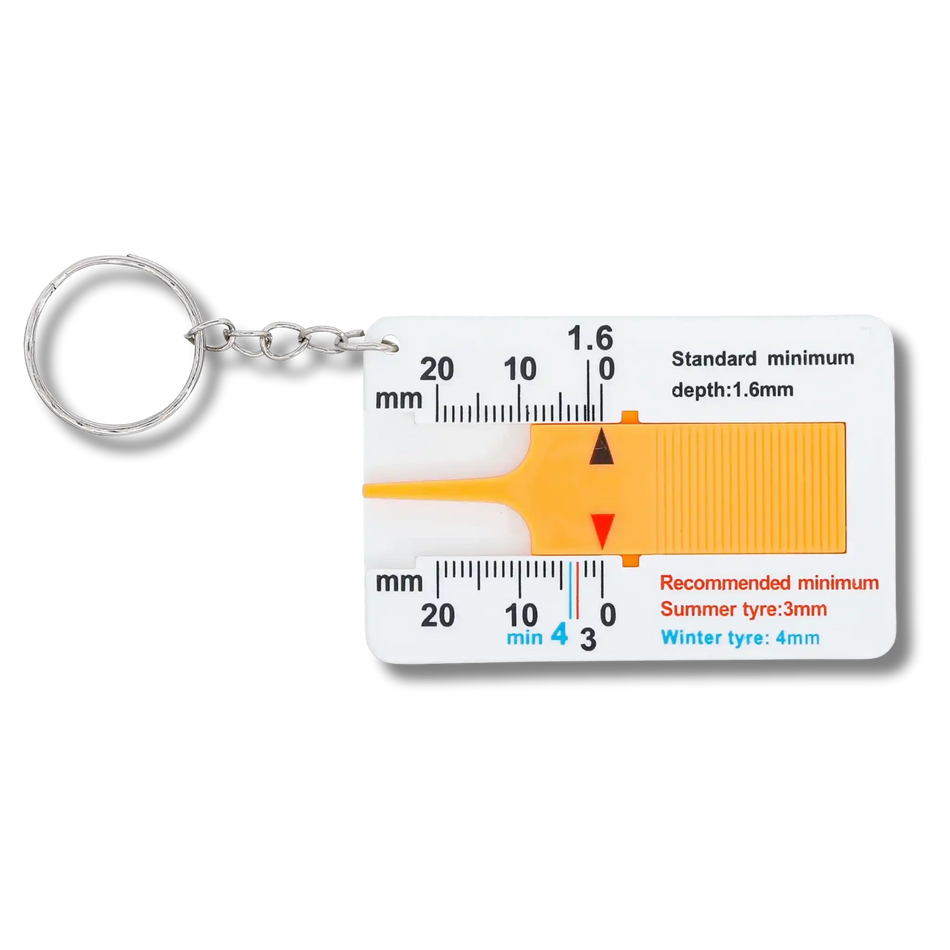 Bild eines weiß-gelben Profiltiefenmessers von oben fotografiert