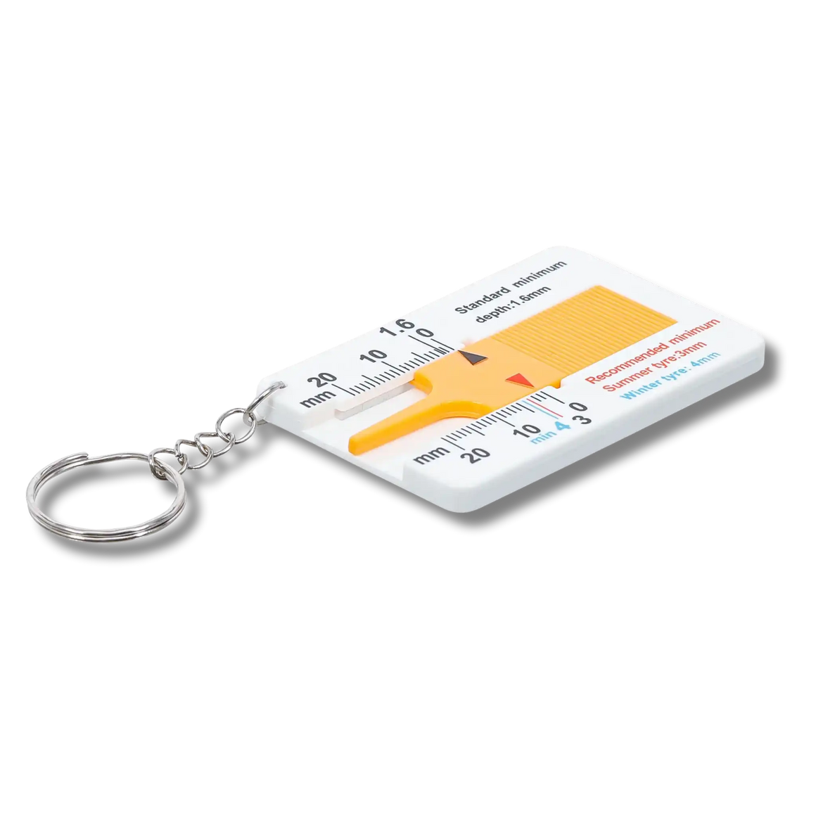 Bild eines weiß-gelben Profiltiefenmessers von schräg vorne fotografiert