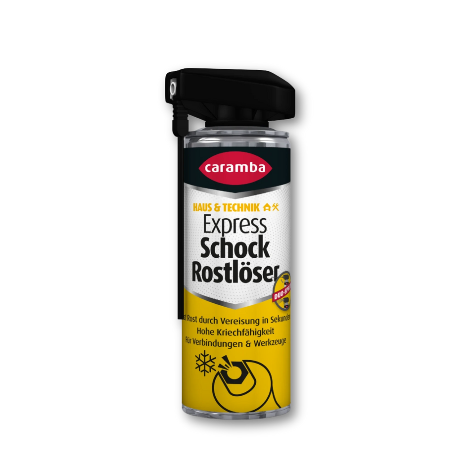 Bild der Frontalansicht einer geschlossenen Dose Caramba Schock Rostllöser.