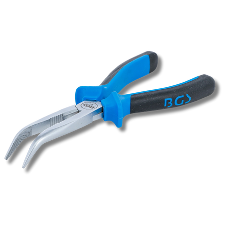 Bild einer abgewinkelten Spitzzange, von schräg vorne fotografiert