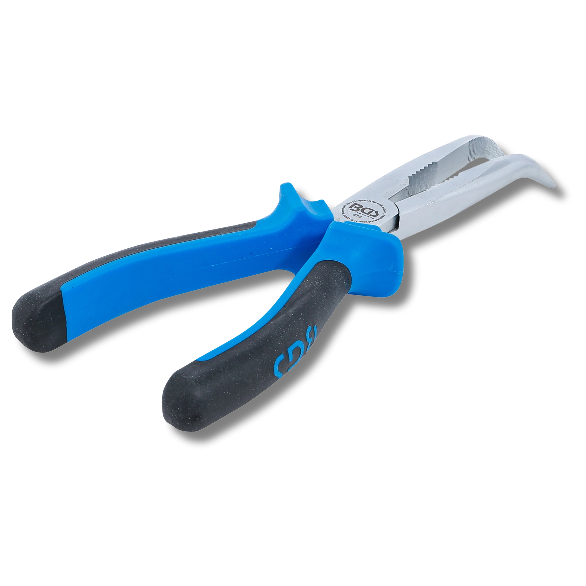 Bild einer abgewinkelten Spitzzange, von schräg hinten fotografiert